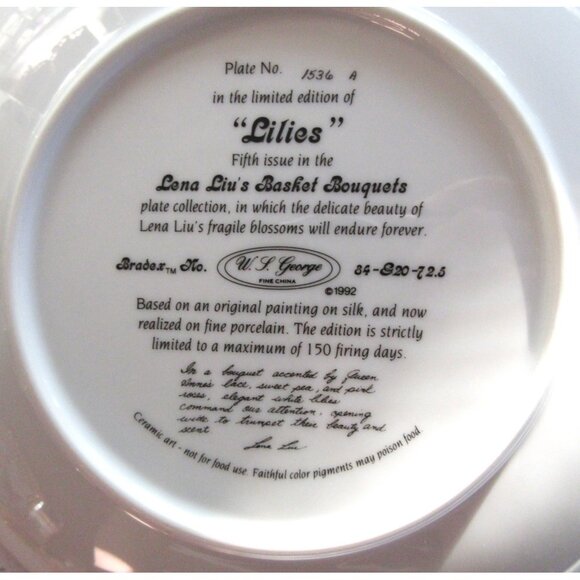 Lena Liu LILIES 5th In Basket Bouquets Series Plate With Certificate #1536A - Picture 13 of 13